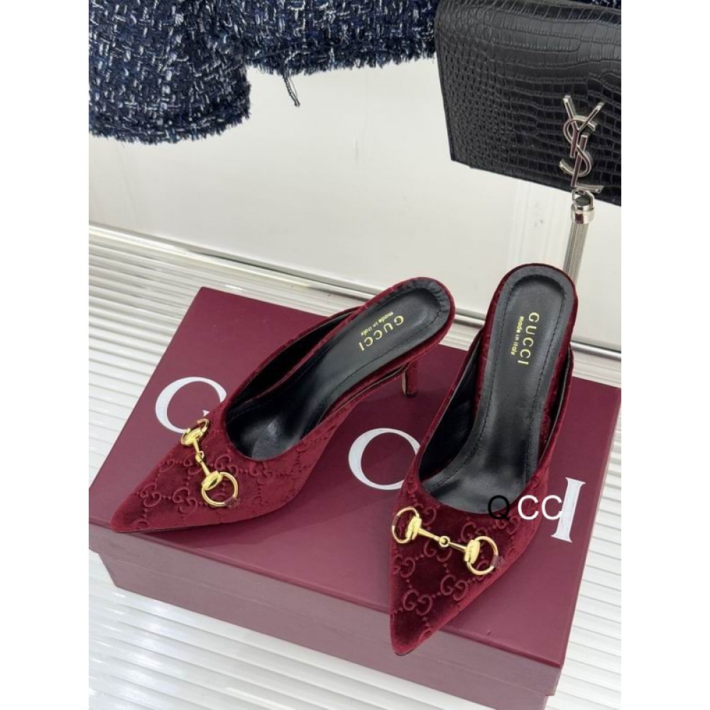 Gucci horsebit slingback mules velvet 36-41 8.5cm heel