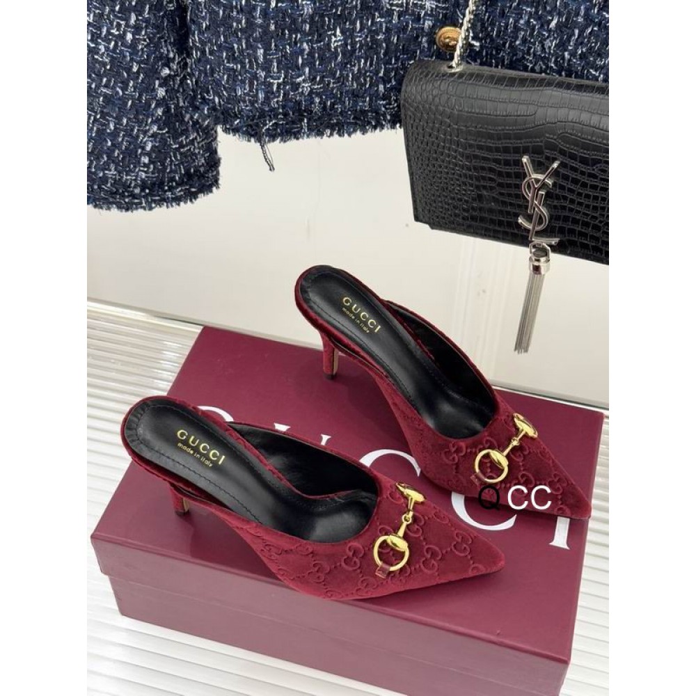 Gucci horsebit slingback mules velvet 36-41 8.5cm heel