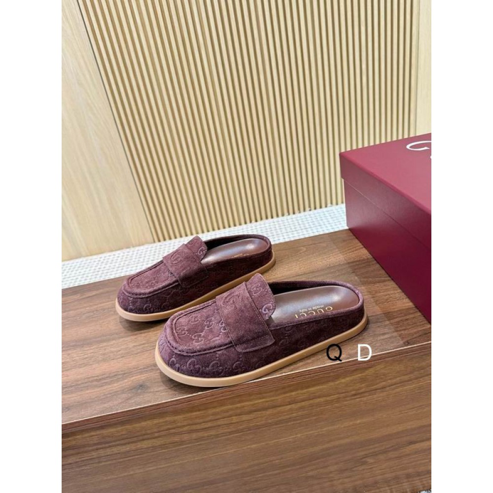 Celia Debossed suede mules brown 35-42 Shoes