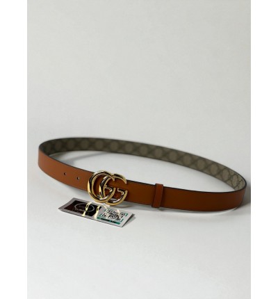 Gucci Reversible Marmont belt 3cm beige Supreme and brown leather