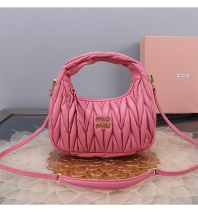 Miu Miu Wander Matelassé Satin Hobo Bag pink 23X13X7cm