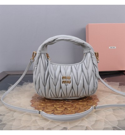 Miu Miu Wander Matelassé Satin Hobo Bag grey 23X13X7cm