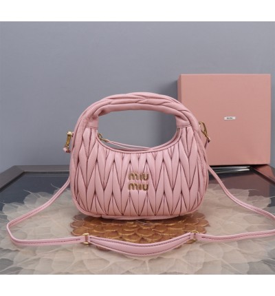 Miu Miu Wander Matelassé Satin Hobo Bag baby pink 23X13X7cm