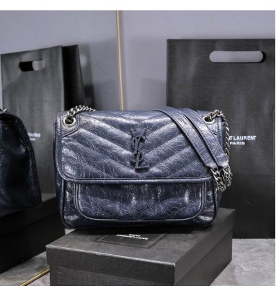 Ysl niki bag vintage leather 28x20cm dark blue