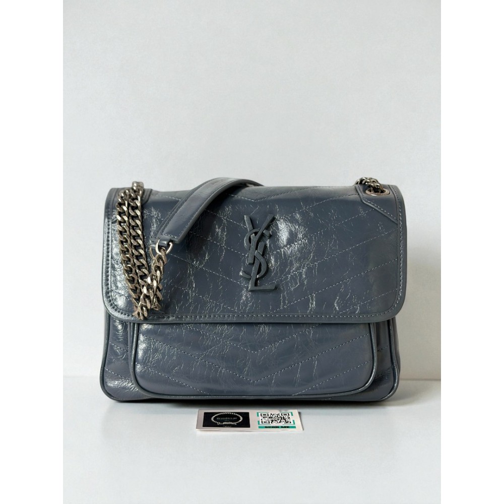 Ysl niki bag vintage leather 28x20cm grey dark