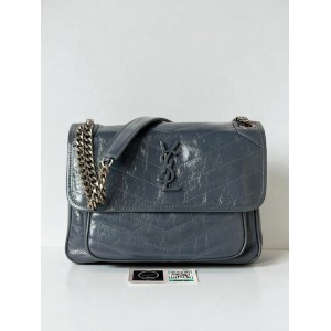 Ysl niki bag vintage leather 28x20cm grey dark