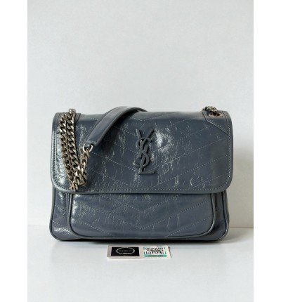 Ysl niki bag vintage leather 28x20cm grey dark