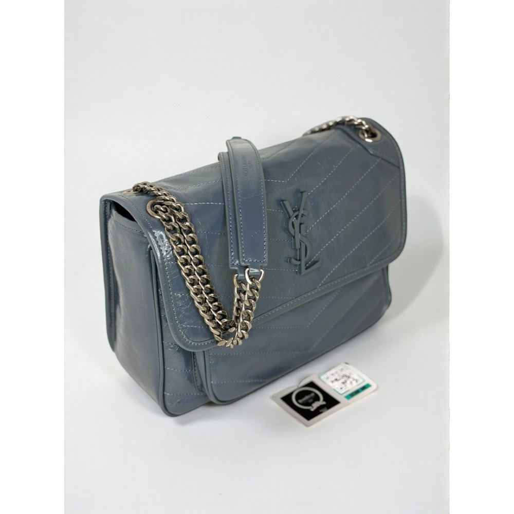 Ysl niki bag vintage leather 28x20cm grey dark
