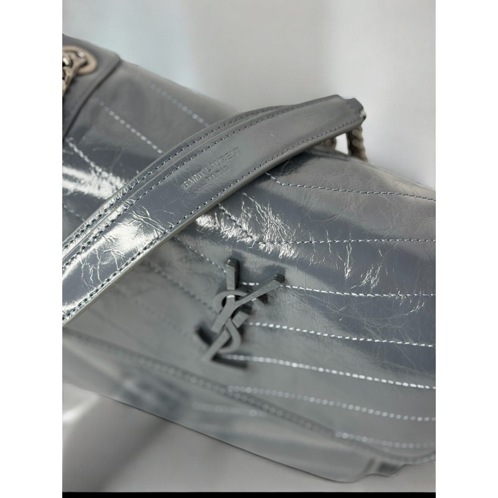 Ysl niki bag vintage leather 28x20cm grey dark