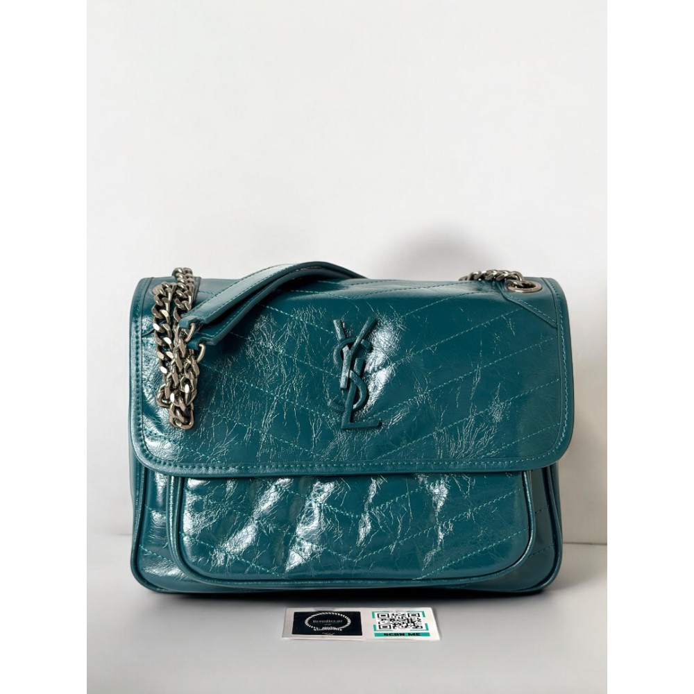 Ysl niki bag vintage leather 28x20cm blue petrol Bags