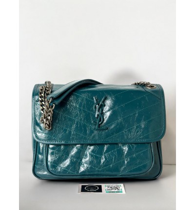Ysl niki bag vintage leather 28x20cm blue petrol