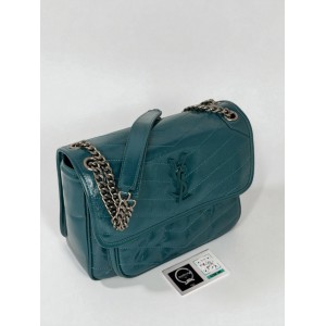 Ysl niki bag vintage leather 28x20cm blue petrol Bags