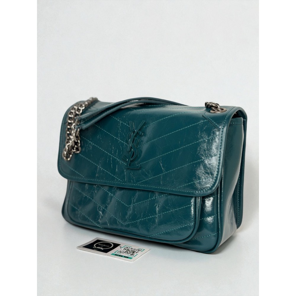 Ysl niki bag vintage leather 28x20cm blue petrol Bags