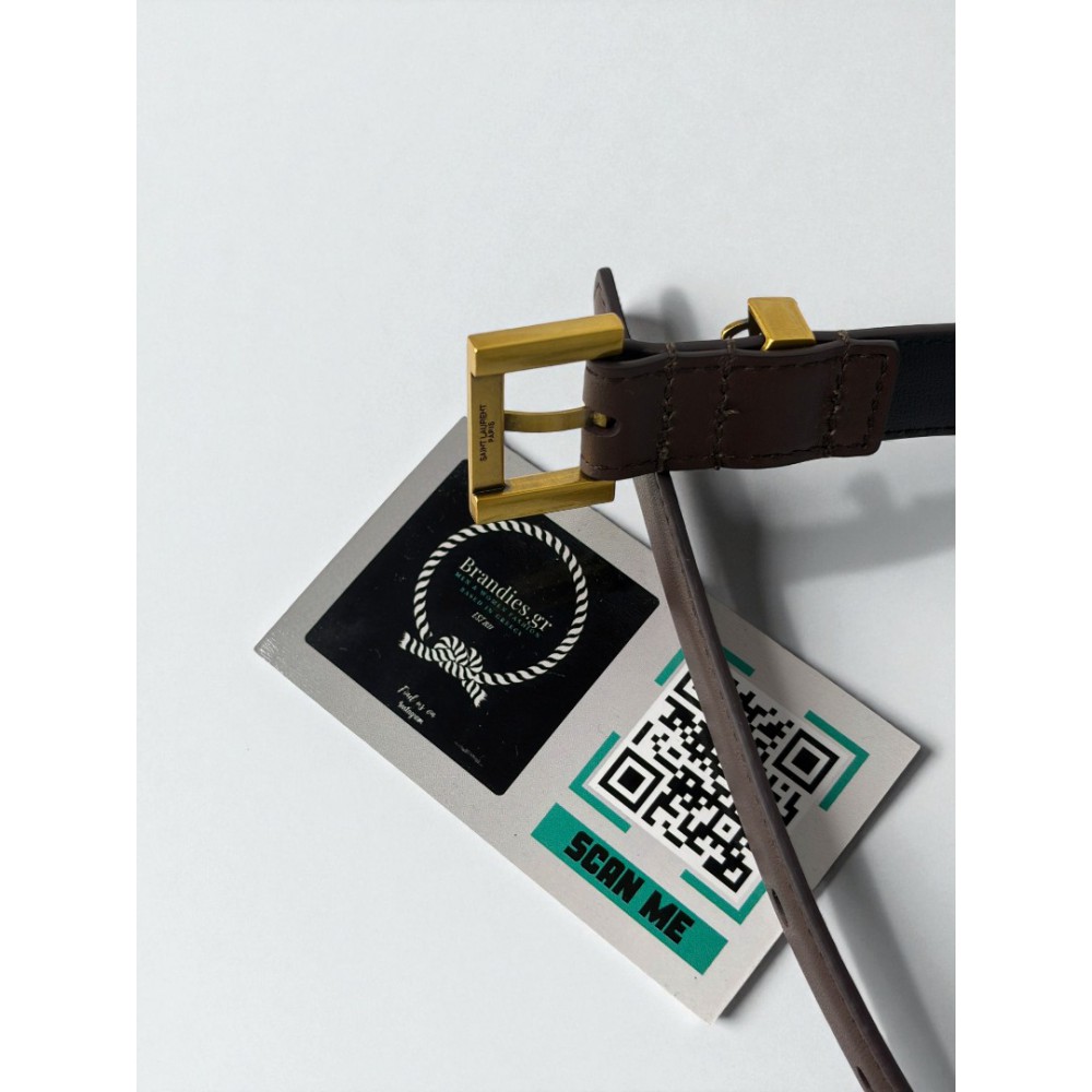 Ysl belt 2cm gold tone dark brown