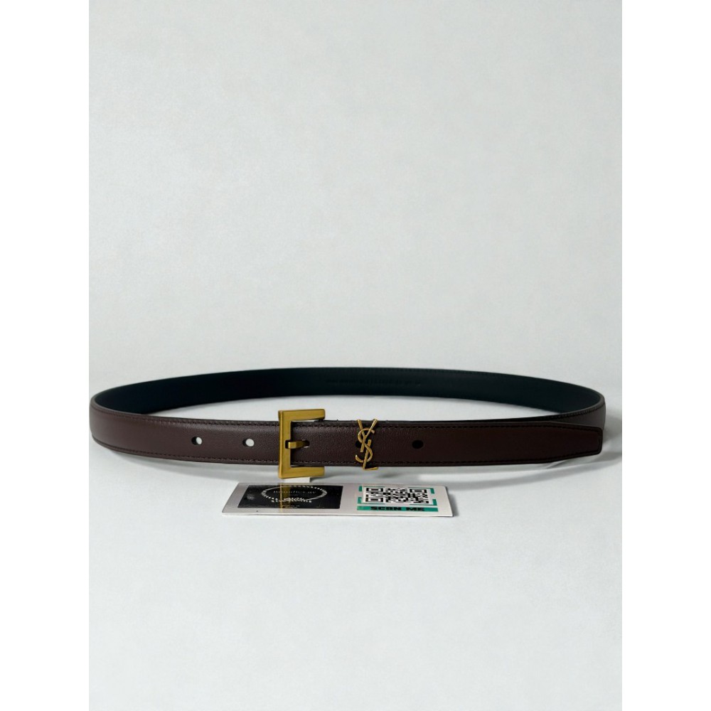 Ysl belt 2cm gold tone dark brown