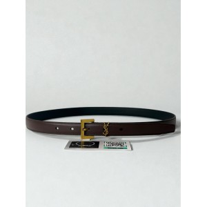 Ysl belt 2cm gold tone dark brown