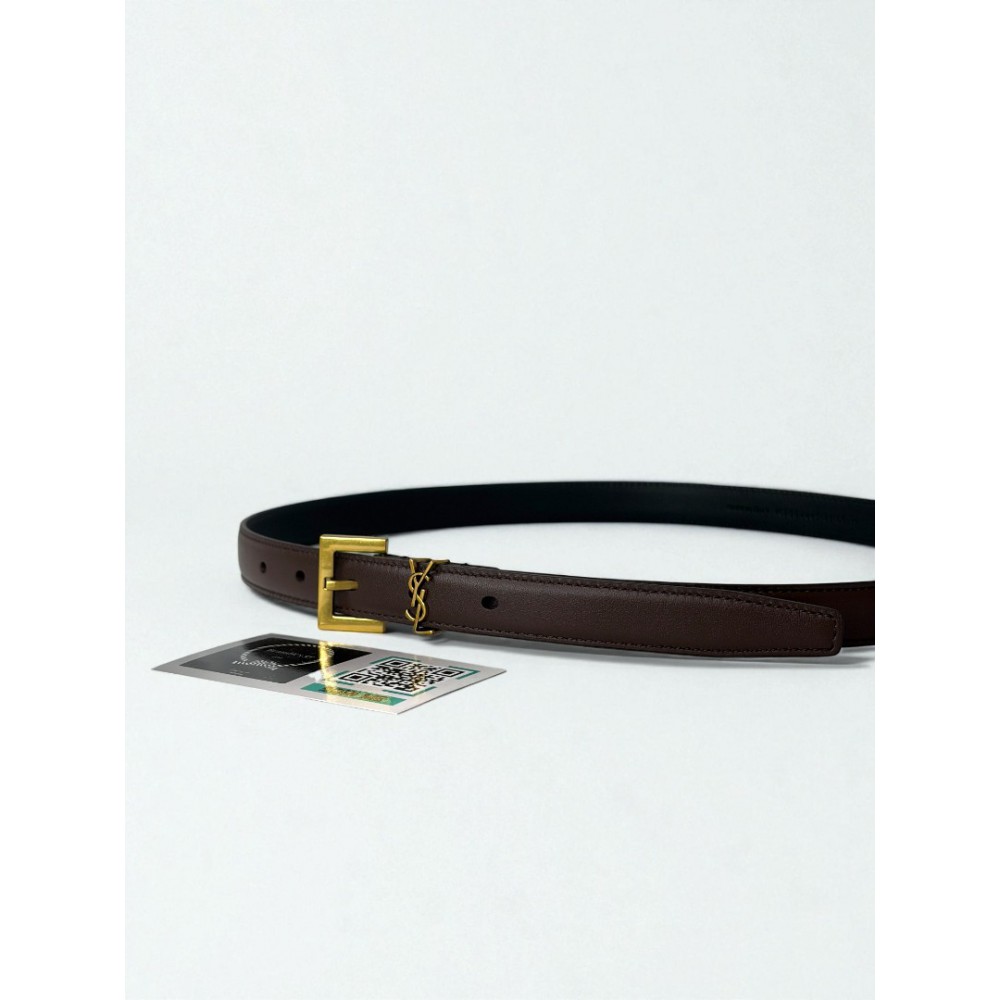 Ysl belt 2cm gold tone dark brown