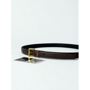Ysl belt 2cm gold tone dark brown