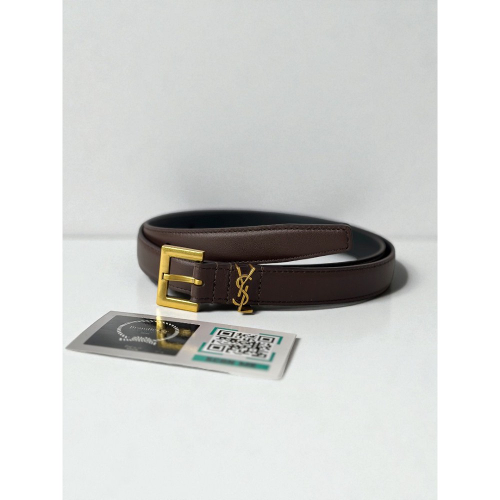 Ysl belt 2cm gold tone dark brown