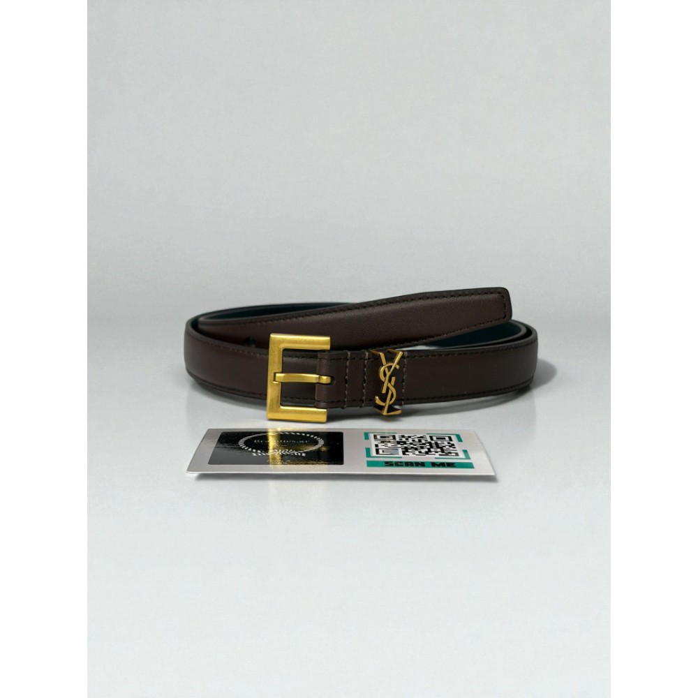 Ysl belt 2cm gold tone dark brown