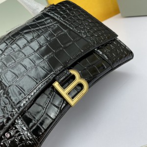 BALENCIAGA HOURGLASS 23CM CROC EFFECT BLACK Bags