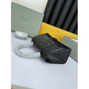 BALENCIAGA HOURGLASS 23CM CROC EFFECT BLACK Bags
