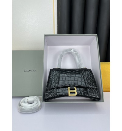 BALENCIAGA HOURGLASS 23CM CROC EFFECT BLACK