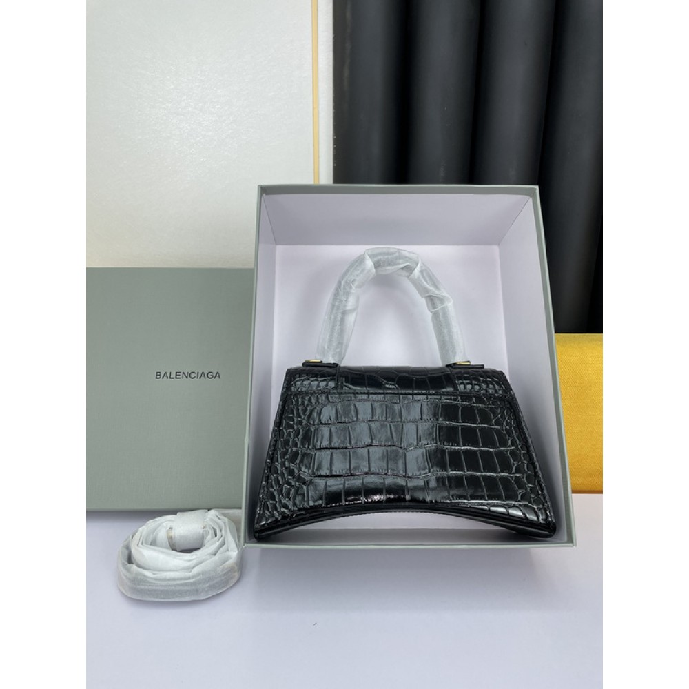 BALENCIAGA HOURGLASS 23CM CROC EFFECT BLACK Bags