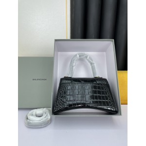 BALENCIAGA HOURGLASS 23CM CROC EFFECT BLACK Bags