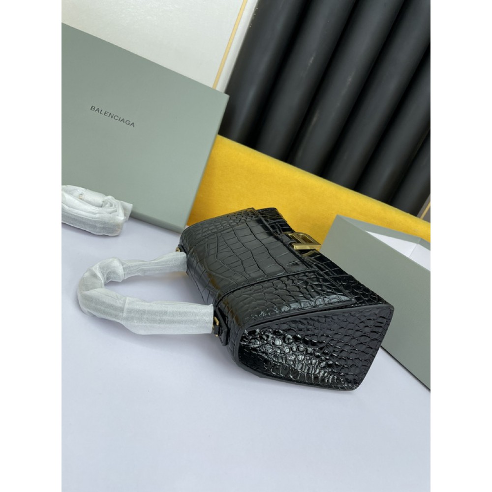 BALENCIAGA HOURGLASS 23CM CROC EFFECT BLACK Bags