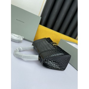 BALENCIAGA HOURGLASS 23CM CROC EFFECT BLACK Bags