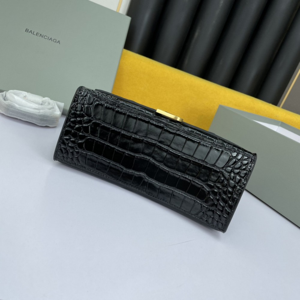 BALENCIAGA HOURGLASS 23CM CROC EFFECT BLACK Bags