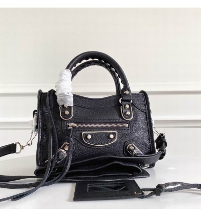 BALENCIAGA CITY BAG 23X15X9CM BLACK SILVER