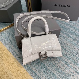 BALENCIAGA HOURGLASS 19CM CROC EFFECT WHITE Bags