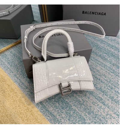 BALENCIAGA HOURGLASS 19CM CROC EFFECT WHITE
