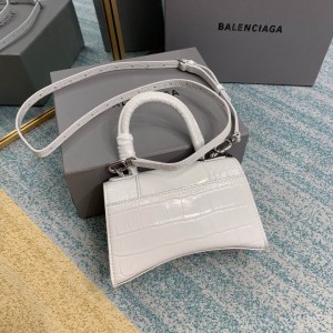 BALENCIAGA HOURGLASS 19CM CROC EFFECT WHITE Bags