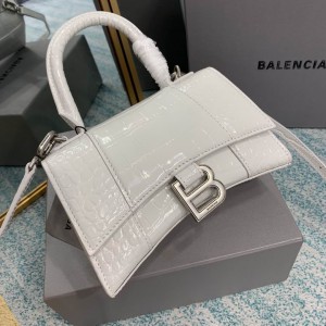 BALENCIAGA HOURGLASS 19CM CROC EFFECT WHITE Bags