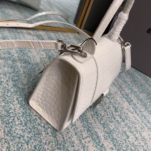 BALENCIAGA HOURGLASS 19CM CROC EFFECT WHITE Bags