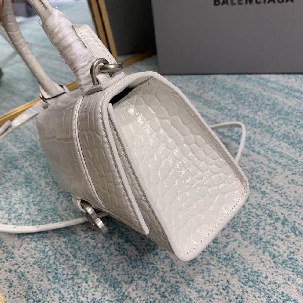 BALENCIAGA HOURGLASS 19CM CROC EFFECT WHITE Bags