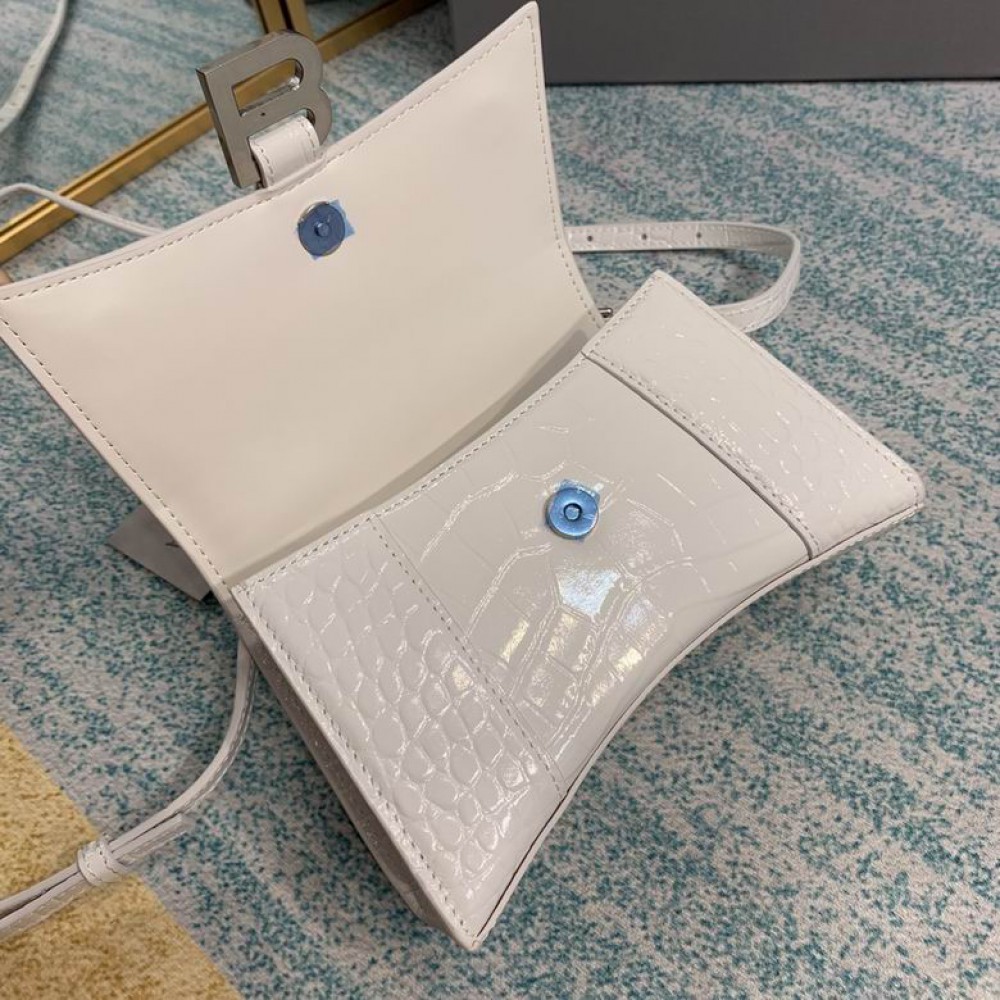 BALENCIAGA HOURGLASS 19CM CROC EFFECT WHITE Bags