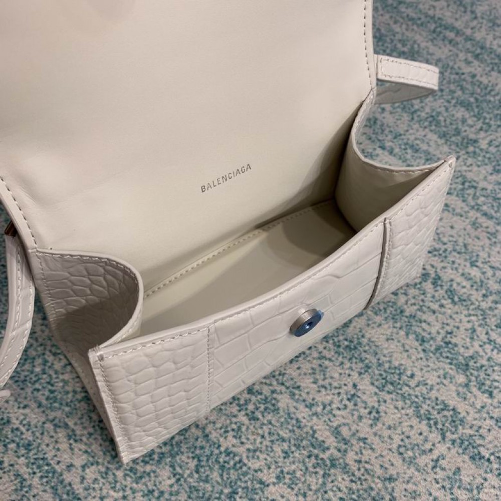 BALENCIAGA HOURGLASS 19CM CROC EFFECT WHITE Bags