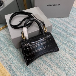 BALENCIAGA HOURGLASS 19CM CROC EFFECT BLACK Bags