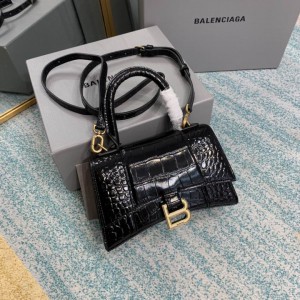 BALENCIAGA HOURGLASS 19CM CROC EFFECT BLACK Bags