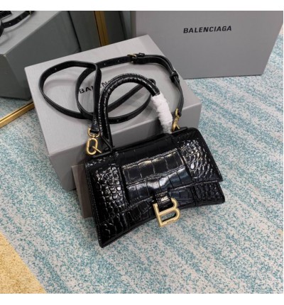 BALENCIAGA HOURGLASS 19CM CROC EFFECT BLACK