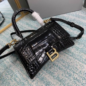 BALENCIAGA HOURGLASS 19CM CROC EFFECT BLACK Bags