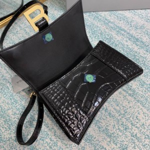 BALENCIAGA HOURGLASS 19CM CROC EFFECT BLACK Bags
