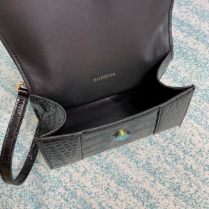 BALENCIAGA HOURGLASS 19CM CROC EFFECT BLACK Bags