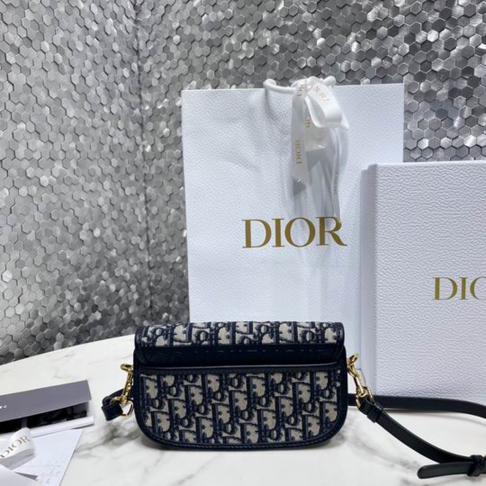 DIOR BOBBY 21 x 12 x 5.1 cm Blue Oblique Jacquard Bags