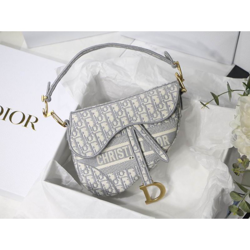 DIOR SADDLE 26CM GREY Oblique Jacquard Bags