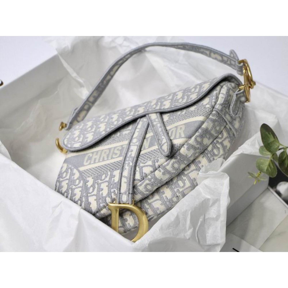 DIOR SADDLE 26CM GREY Oblique Jacquard Bags